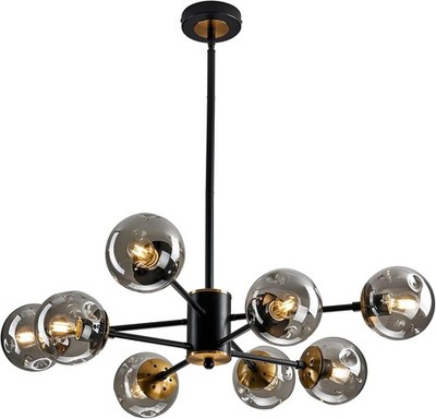 8-Light Glass Globe Sputnik Chandelier Matte Black and Gold Mid Century