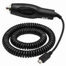 Cellet Micro USB Car Charger Coiled Cable for Android Phones Black NEW