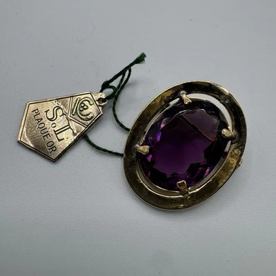 Broche Pierre Taillée Et Plaque Or  - Ancien Stock De Bijoutier - Photo 1/2