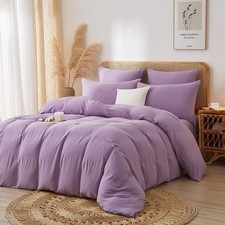 100 Cotton Muslin Duvet Cover Set King Size Purple, Ultra Soft Breathable Ab...