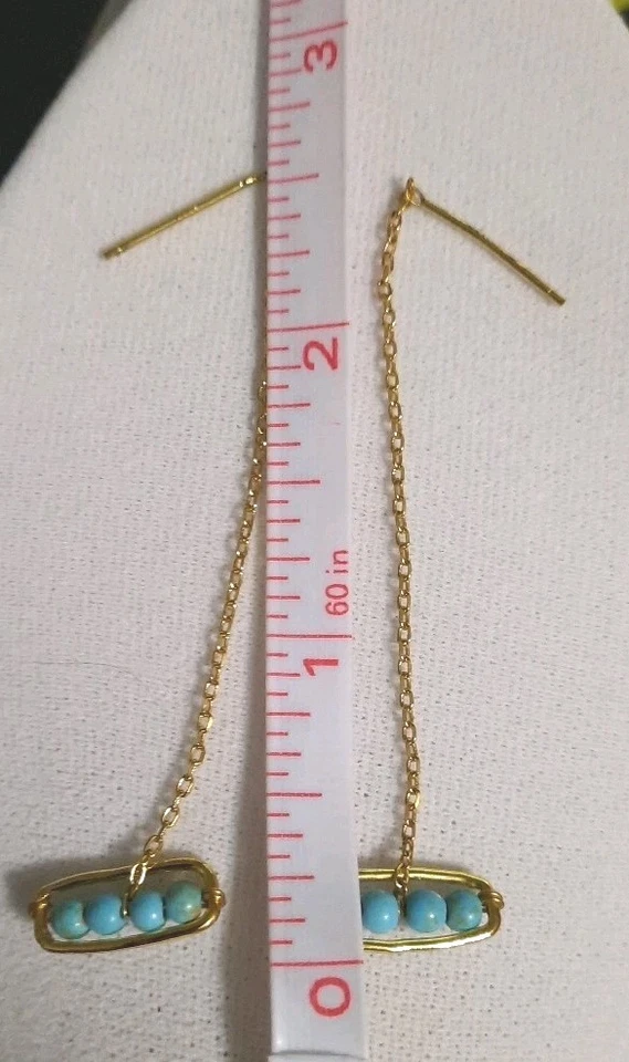 Turquoise Threader Earrings Marked 925 With Gold Overlay - Image 3 of 3