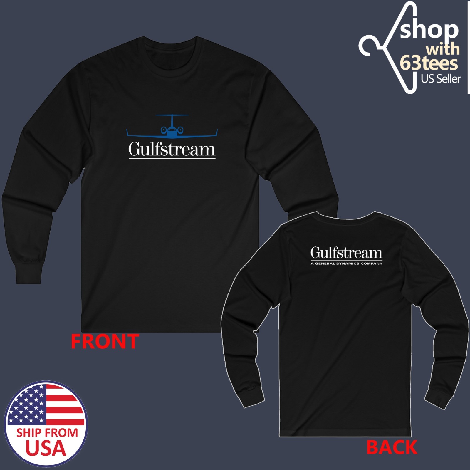 Gulfstream Jet Plane Aircraft Men's Black Size S to 3XL