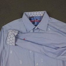 Robert Graham Shirt Mens XL Blue Paisley Classic Fit Flip Cuff Long Sleeve Dress