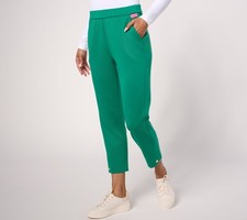 Isaac Mizrahi Live Regular Clubhouse Scuba Knit Crop Pants Botanical Green M Ne