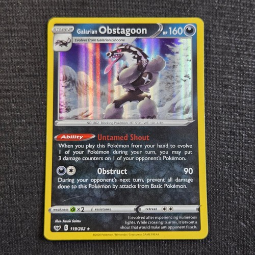 Pokemon Sword & Shield Base Set Galarian Obstagoon Holo Rare 119 Lightly Played
