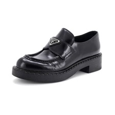 Prada Women's Triangle Logo Loafers Spazzolato Leather