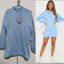PrettyLittleThing Light Blue Knitted Skinny Dress With Pleats Hoodie Size S