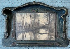 Antique Art Nouveau Pie Crust Bat Wing Decoupage Photograph Plaque