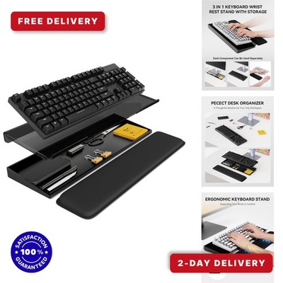 Laborio Keyboard Stand with Storage Box & Wrist Rest - Ergonomic Black