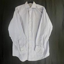 Brooks Brothers Regent Dress Shirt Mens 16 34 Blue White Stripe Non-Iron Supima