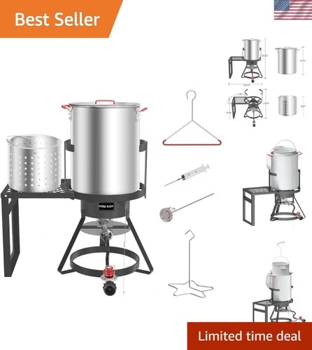30Qt Turkey Fryer with Basket, Outdoor Propane Deep Fryers Burner Stand, 50,0...