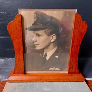 Antique ART DECO Desktop Photo Frame Original WW2 Era RAF Pilot Portrait Large