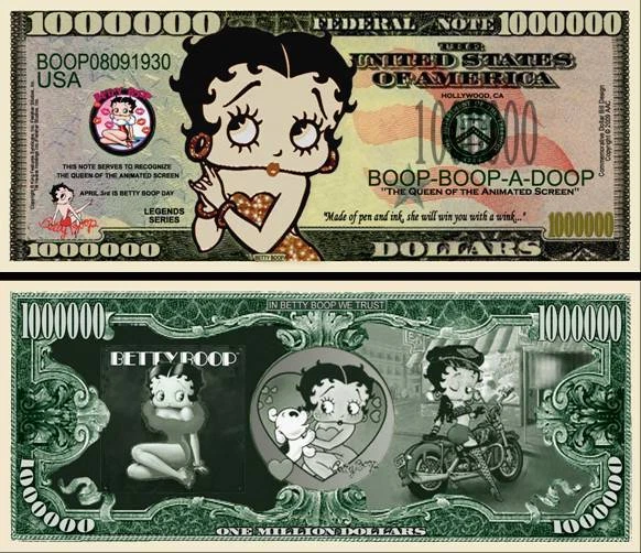 BETTY BOOP BILLET 1 MILLION DOLLAR US ! COLLECTION Dessin Animé CARTOONS Pin Up