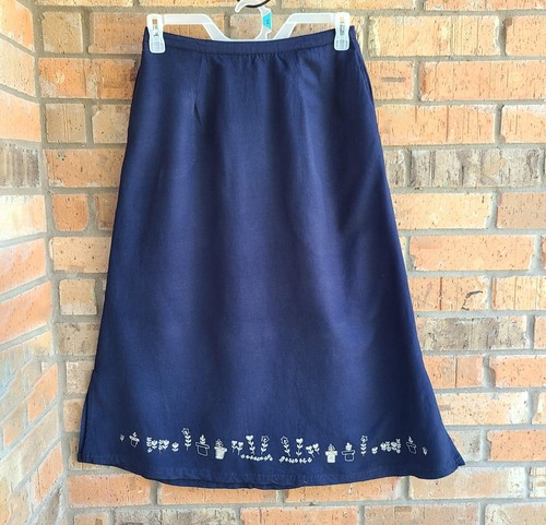 Ali Miles A-line Maxi Skirt Linen Blend Embroidered Blue Size 6