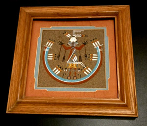 Vintage Native American Artisan L. Johnson 10.5x10.5 Inch Framed Sand Painting
