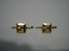 Vintage Unique 2 Pc Gold Tone Rectangle Formal Shirt Stud Tuxedo Groom Prom Set