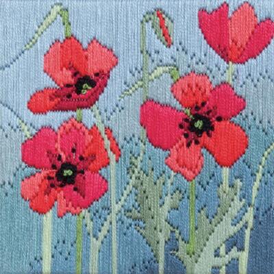 Bothy Threads Langstich-Set ''Wilde Mohnblumen'', 11x11cm, DWSLS15, Zählmuster
