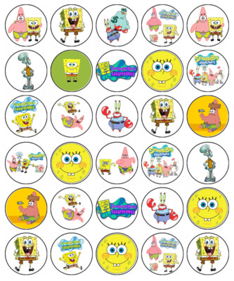 Spongebob Cupcake Toppers Edible Icing or Wafer Birthday Cake Decorations (30)