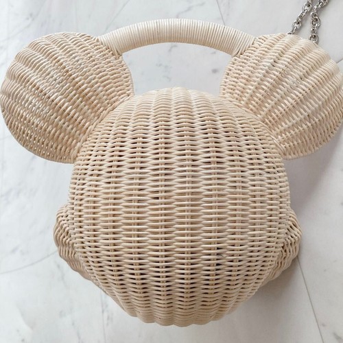 Mickey Mouse Natural Rattan Basket Bag Disney collection F/S Japan Rare - Picture 7 of 12