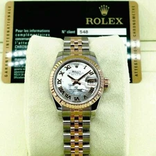 Rolex 26 MM MOP Datejust 18 Karat Rose Gold Steel Watch Ref # 179171 Box Papers