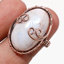 Rainbow Moonstone Gemnstone Ring Handmade Gift Wire Wrap Copper Jewelry 6.25" o5
