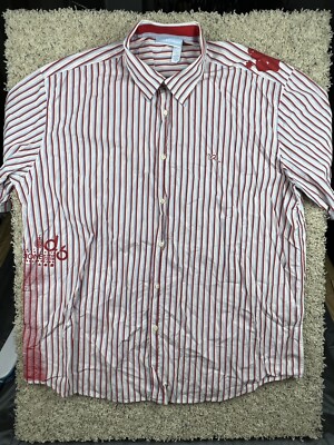 Rocawear Button Up Shirt Mens 3XL Long Sleeve Colorful Striped Red White Graphic