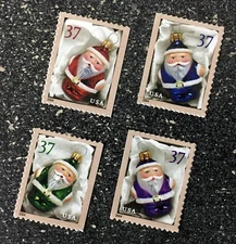 2004USA #3883b-3686b 37c Holiday Ornaments - Set of 4 Booklet Singles  santa