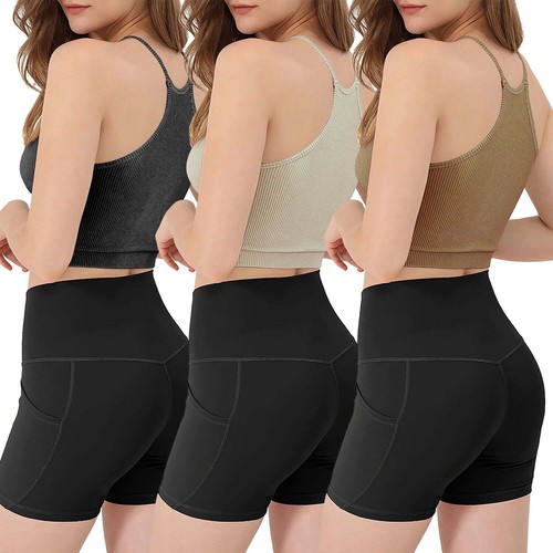3 Pack Women Crop Basic Tank Top Ribbed Knit Sleeveless Round Neck 9 Color - Picture 13 of 24