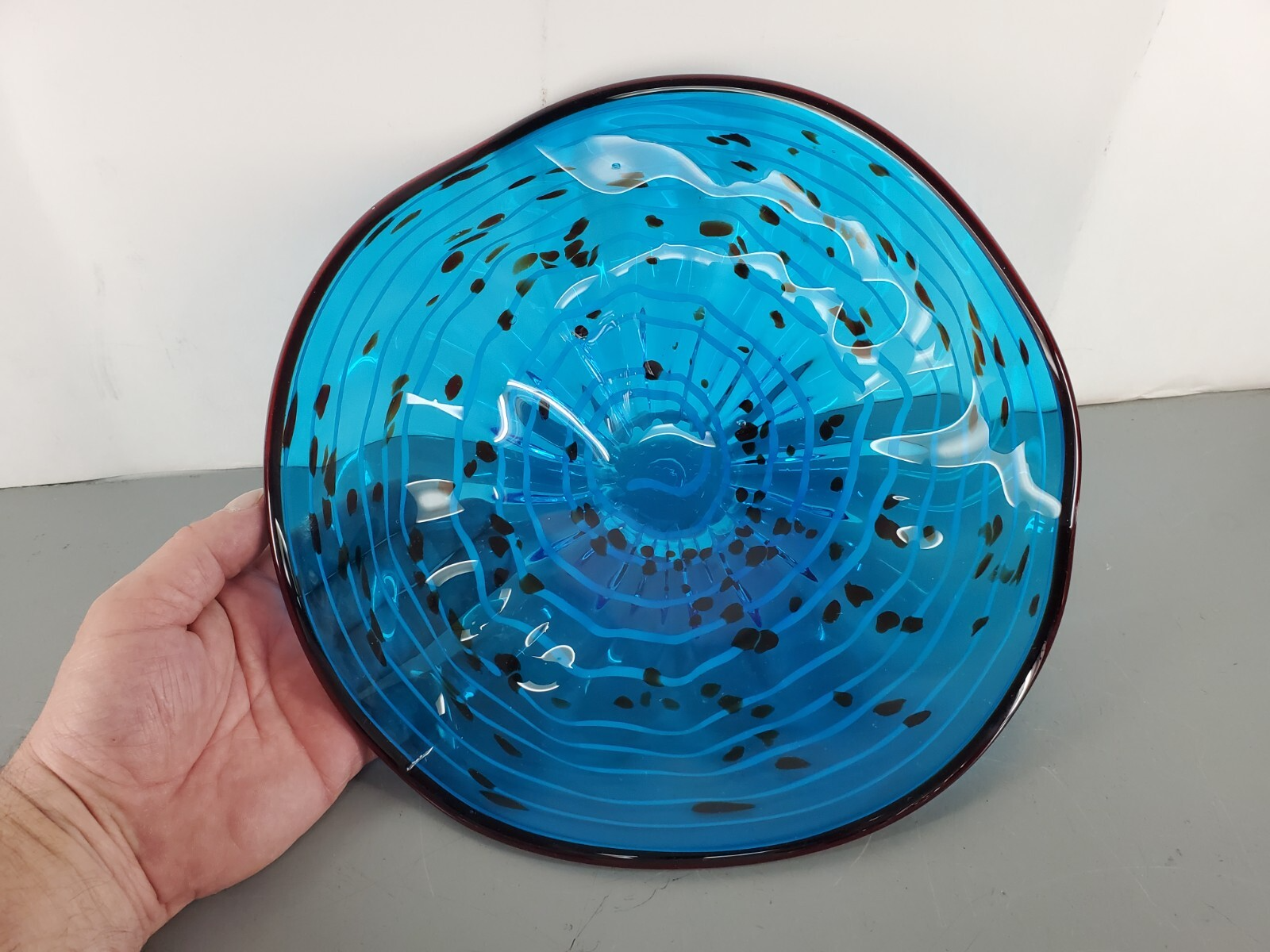 Dale Tiffany Wrightwood Blue Wallflower Pedestal Bowl Wall Art Glass 12 Inch Vintage