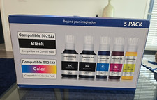 NEW Epson 502 522 High Capacity Compatible 5 Bottle Ink Combo Pack BLACK COLORS