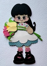May Mini Calendar Girl Black Hair. Scrapbook, Card making Paper Piecing