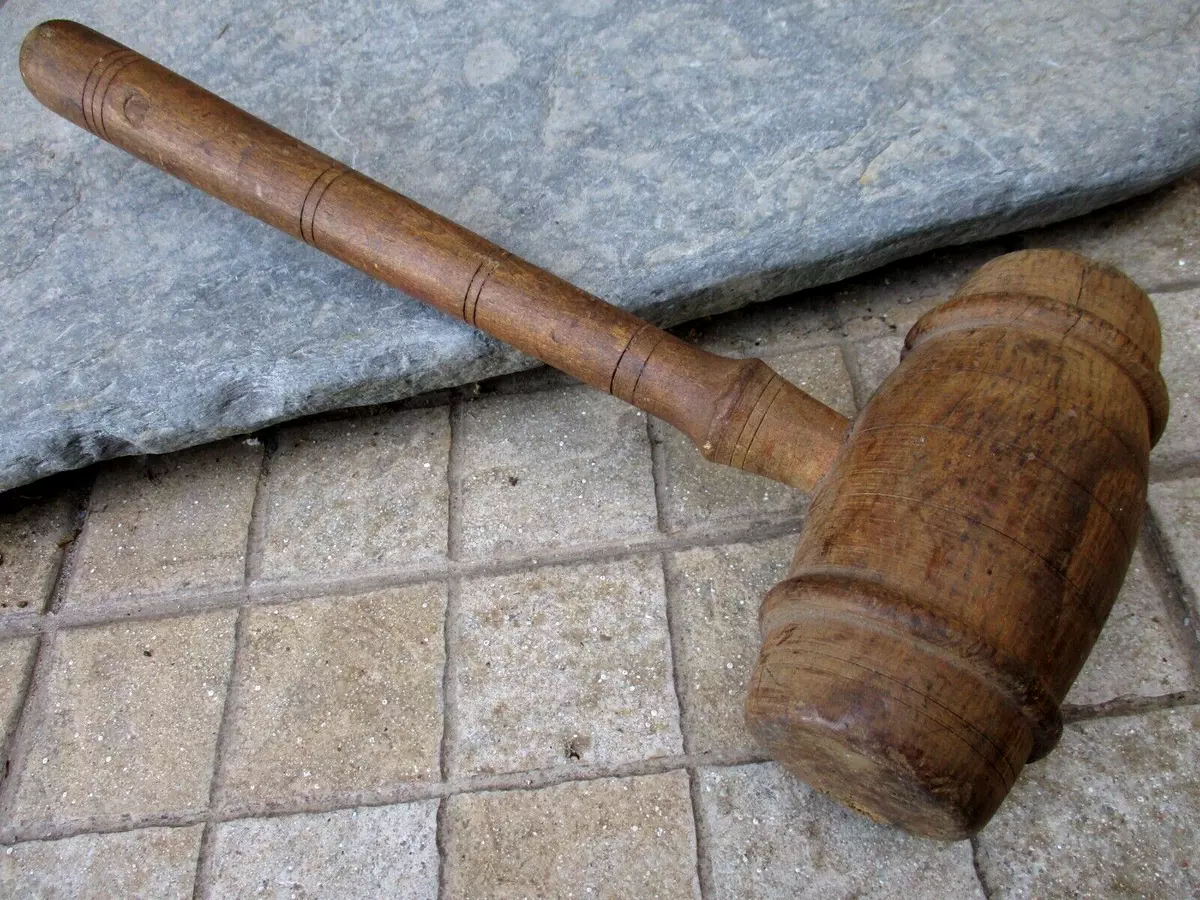 Antique Large Wooden Hammer Mallet Old Antique Wood Working Tool Portuguese  Oak