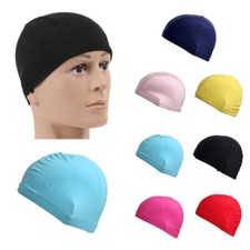Womens Mens Adult Elastic Swimming Cap Polyester Bathing Hats Caps