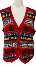 Vintage Erika Size Medium Knit Button Down Christmas Sweater Vest- Cute Argyle