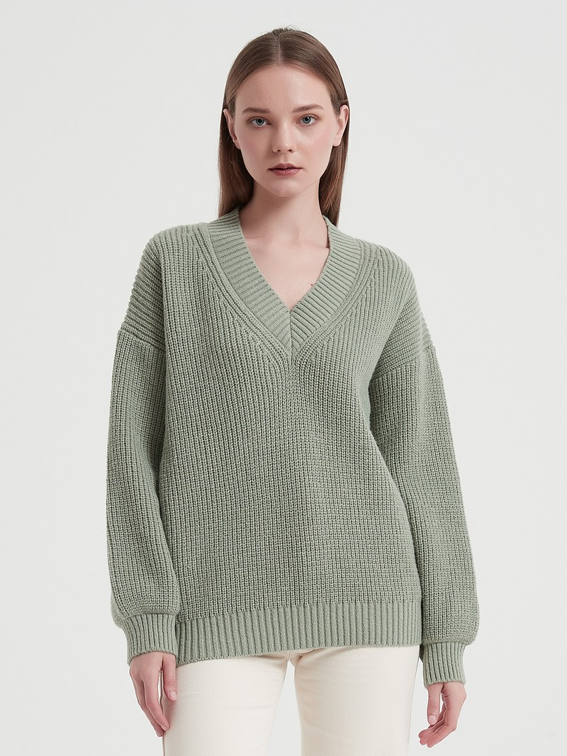 2023 Fashion Women Basic V Neck Sweater Warm Thick Loose Pullovers Autumn Winter