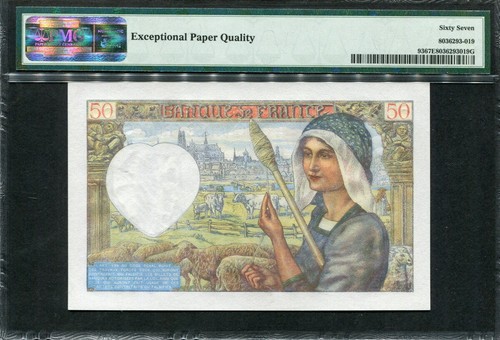 Francia 1940-1942 (1942), 50 Franchi, P93, PMG 67 EPQ Superbo GIOCO PERFETTO UNC - Foto 2 di 2