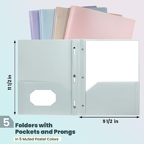 Kunststoffordner mit Taschen und Zinken, 5er-Pack, gedämpfte Pastellfarben 5er-Pack - Bild 3 von 8