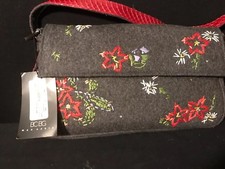 BCBG Charcoal Floral Embroidery Handbag Purse Fabric New Tags