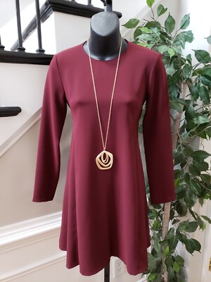 Zara Women's Maroon Polyester Round Neck Long Sleeve Knee Length Dress Size  XS | eBay