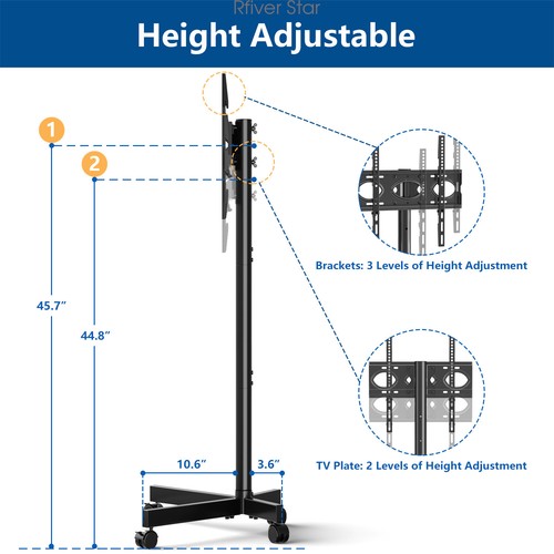 Soporte de piso para carro de TV extraíble universal para TV de 23-55 pulgadas con rueda de silencio - Imagen 2 de 10