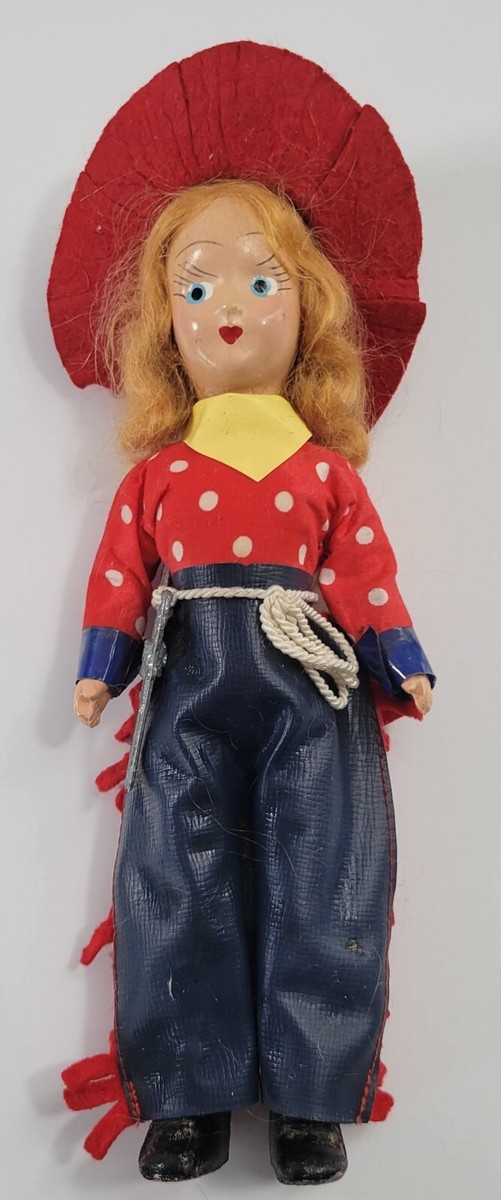 50s ボトルキャップドール　USA ヴィンテージ Vintage 1950s Hard Plastic Cowgirl Doll Blonde Hair Red Hat Metal
