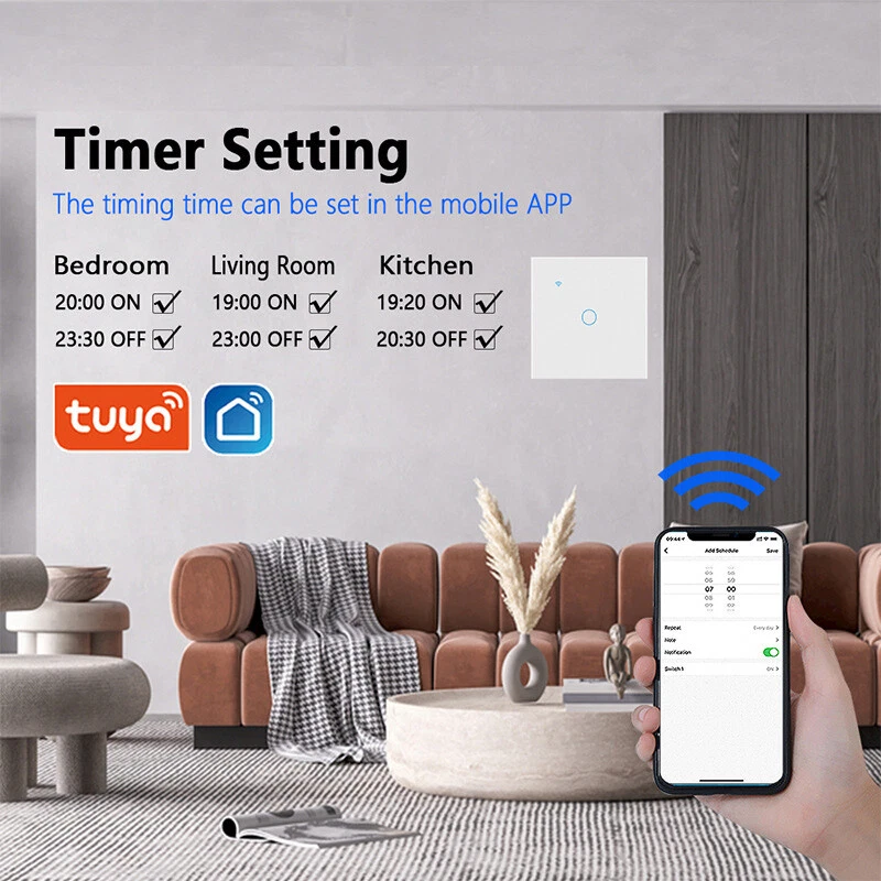 1/2/3/4 Gang WiFi 智能墙面触摸灯开关玻璃面板 适用于 Alexa/Google 应用程序 — 第 4/4 张图片