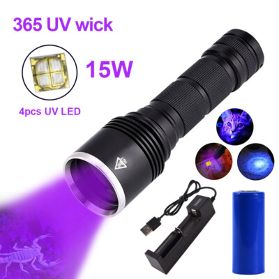 15 Watt 4 LED 365nm Black Light UV Flashlight Ultraviolet Gem Diamond Torch