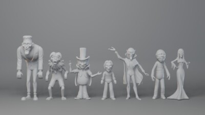GROOVIE GOULIES 3D Printed 9 Figure Set Drac, Wolfie, Mummy, Frankie, Bella 1:18