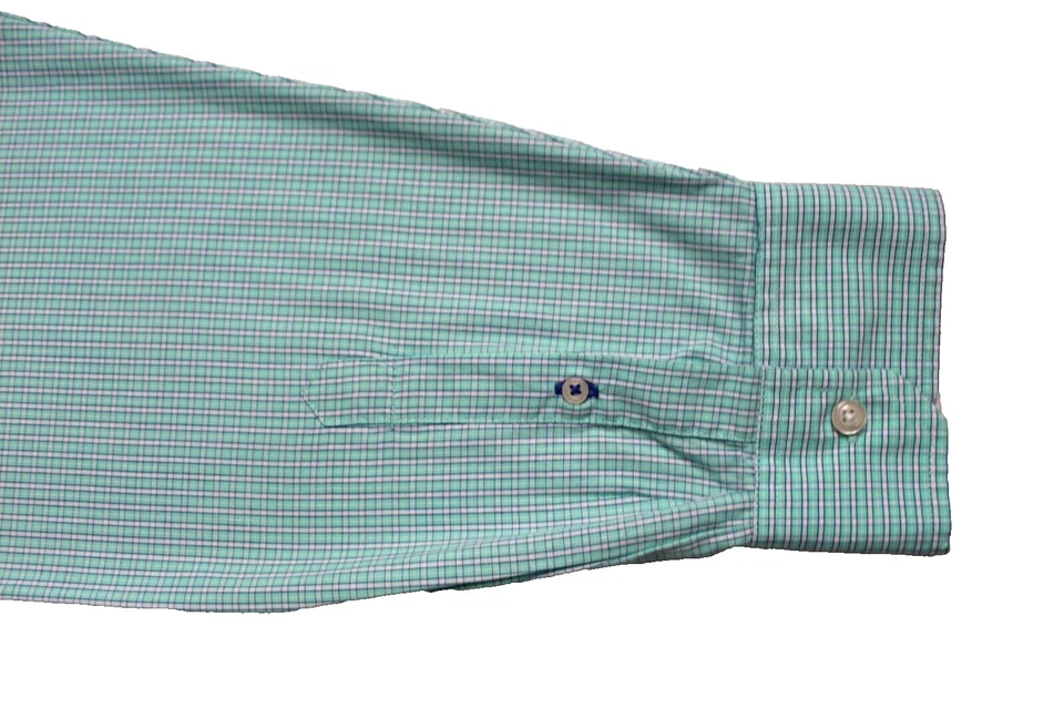 CAMISA INFORMAL IZOD Hombre Talla XL Aqua Verde Azul Blanco Cuadros Manga Larga Algodón Foto 4 de 4