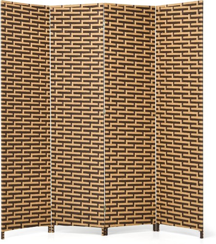 Room Divider, 6 Ft 4 Panel Handmade Rattan Room Divider, Wood Folding Screen Roo