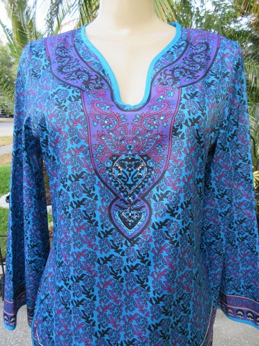 Diane Gilman DG2 Women's Floral Print Tunic Top NWT Size XS Blue Purple - Picture 3 of 8
