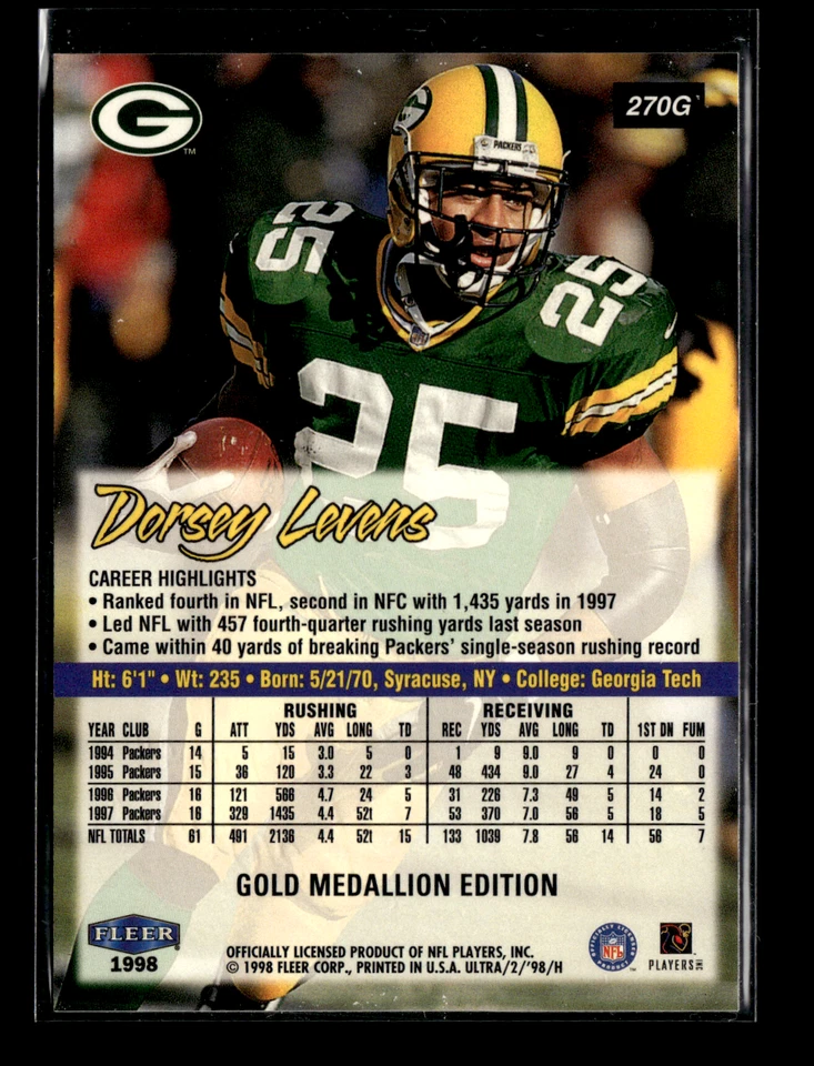 1998 Ultra Gold Medallion #270G Dorsey Levens  Green Bay Packers - Image 2 of 2
