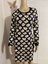 SWEET RAIN Bodycon Dress Women's Size L Color Black/Floral Roun Neck Long Sleeve