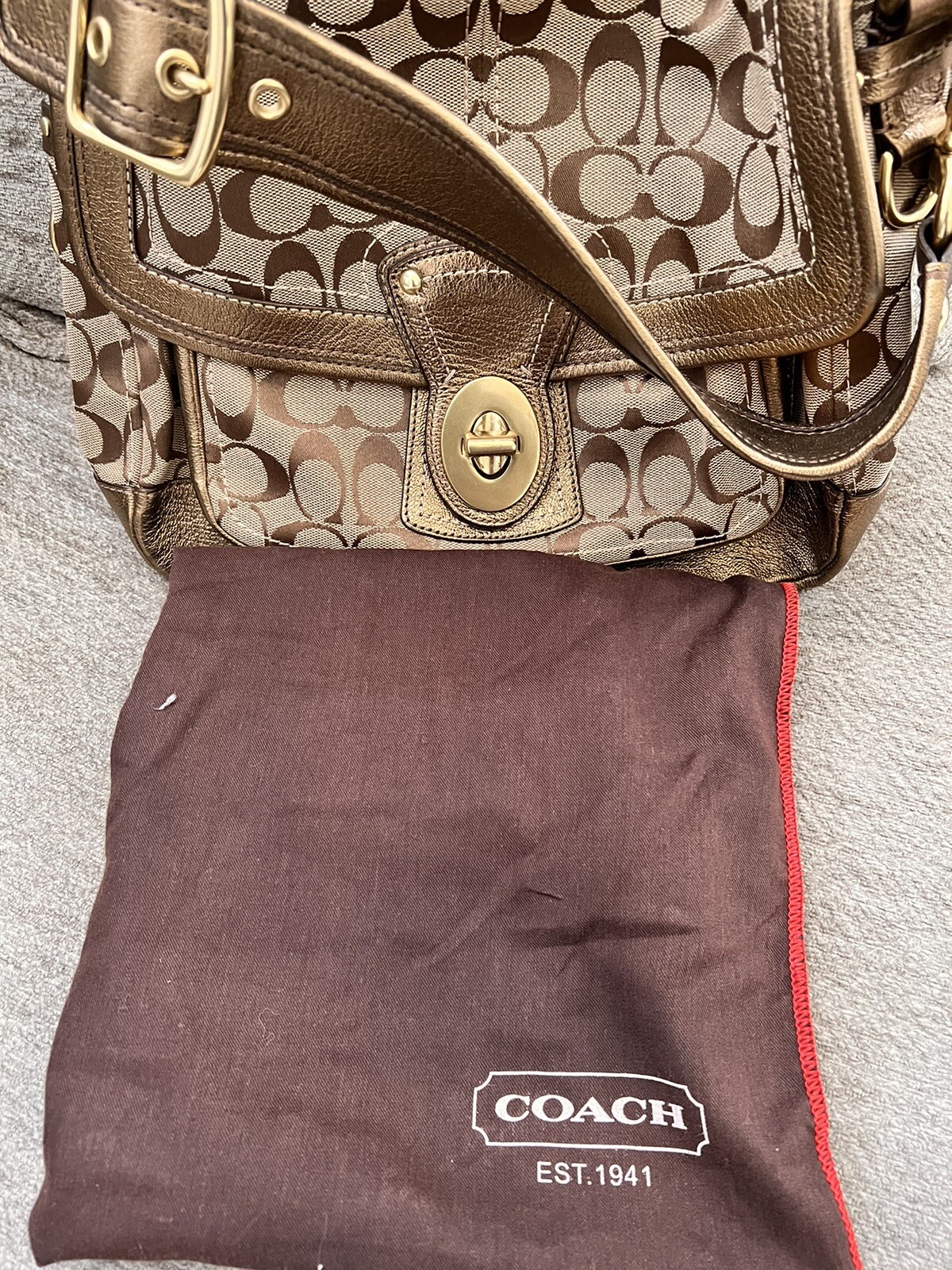 Gold Coach Leather Crossbody Handbag for Women  -image